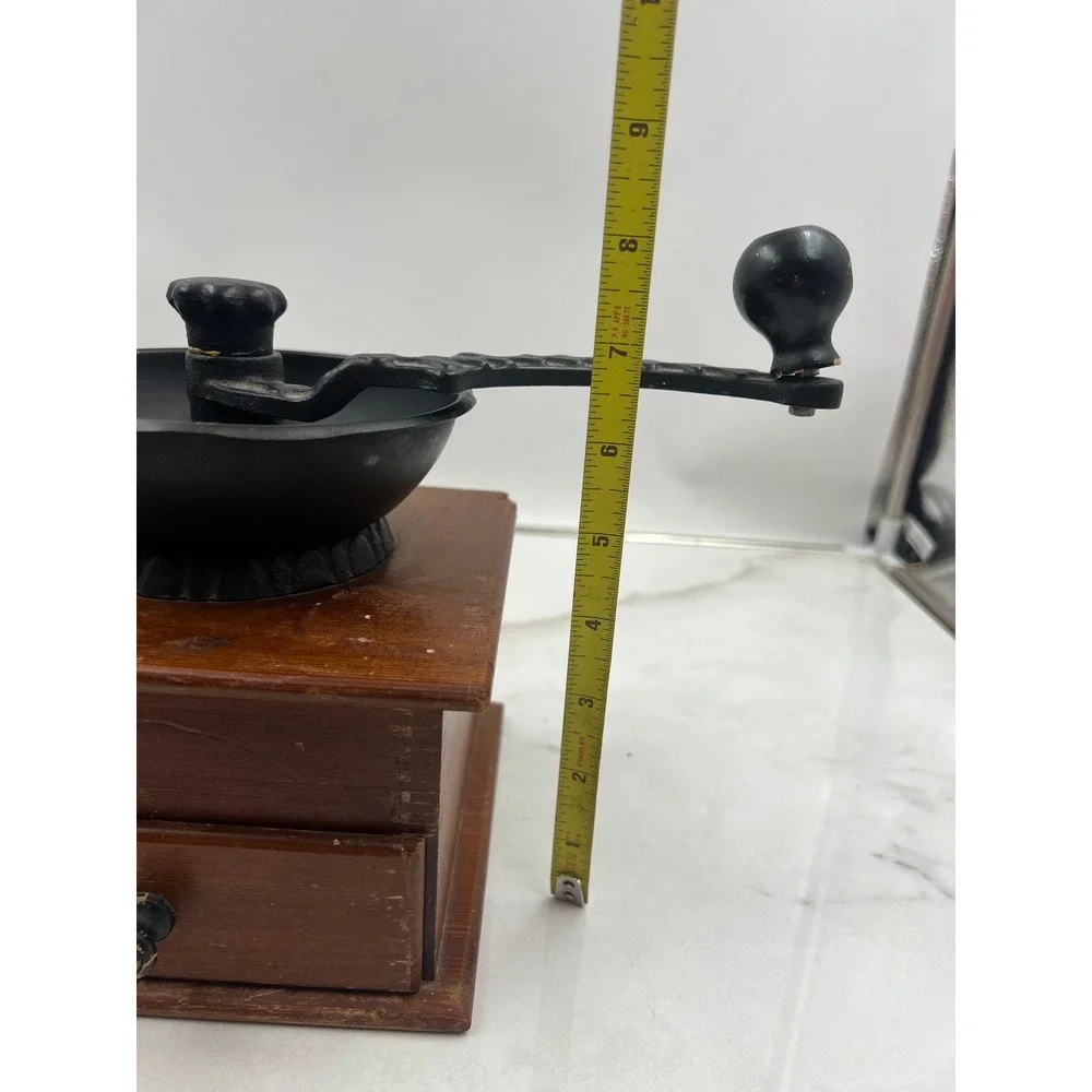 Vintage Olde Thompson Wood Coffee Mill Manual Hand Crank Grinder Cast Iron Black
